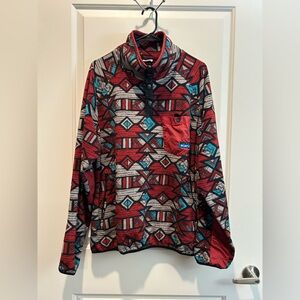 Kavu Tennaway 1/4 Snap Pullover Jacket Size XL Red Fleece Sweater Aztec